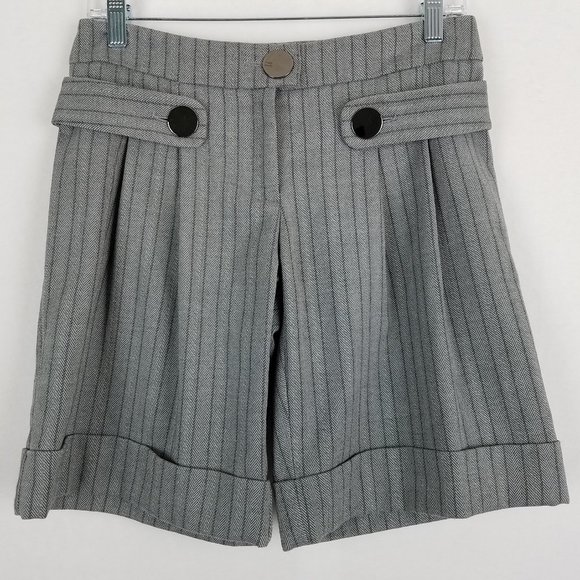 Cache Pants - Vintage 90s Cache Gray Stripe Cuff Bermuda Shorts